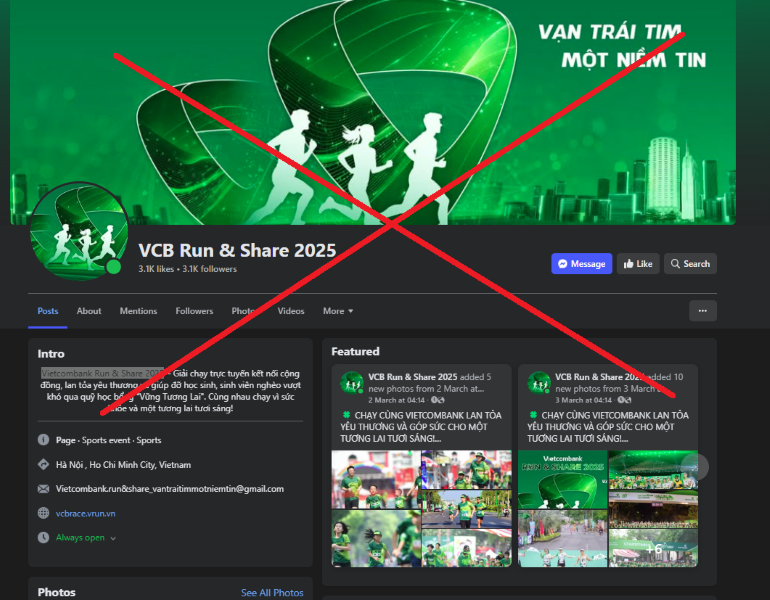 Nhiều fanpage giả mạo giải chạy của Vietcombank