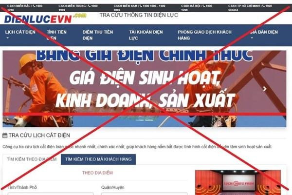 Trang web giả mạo thương hiệu EVN