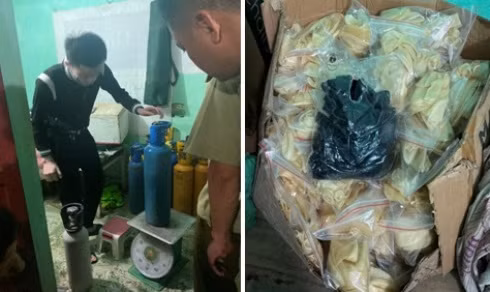 Lực lượng chức năng kiểm đếm tang vật thu giữ