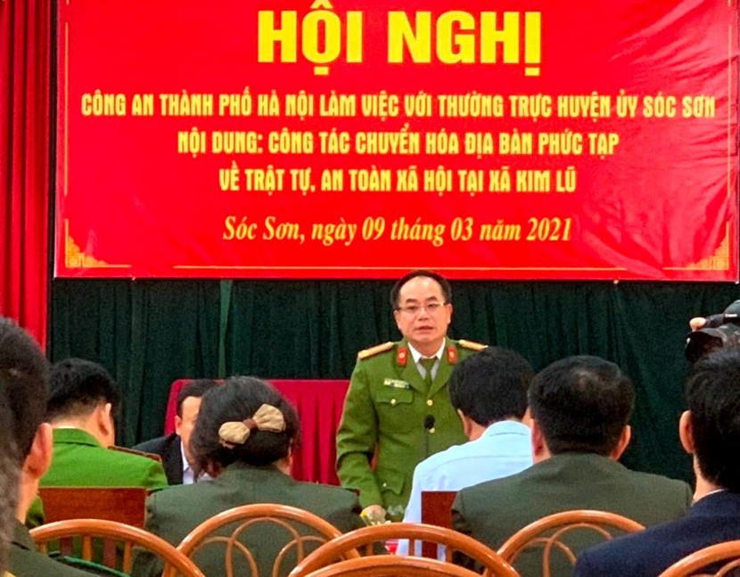 Đại tá Nguyễn Thanh Tùng - Phó Giám đốc - Thủ trưởng Cơ quan CSĐT CATP Hà Nội phát biểu chỉ đạo tại hội nghị