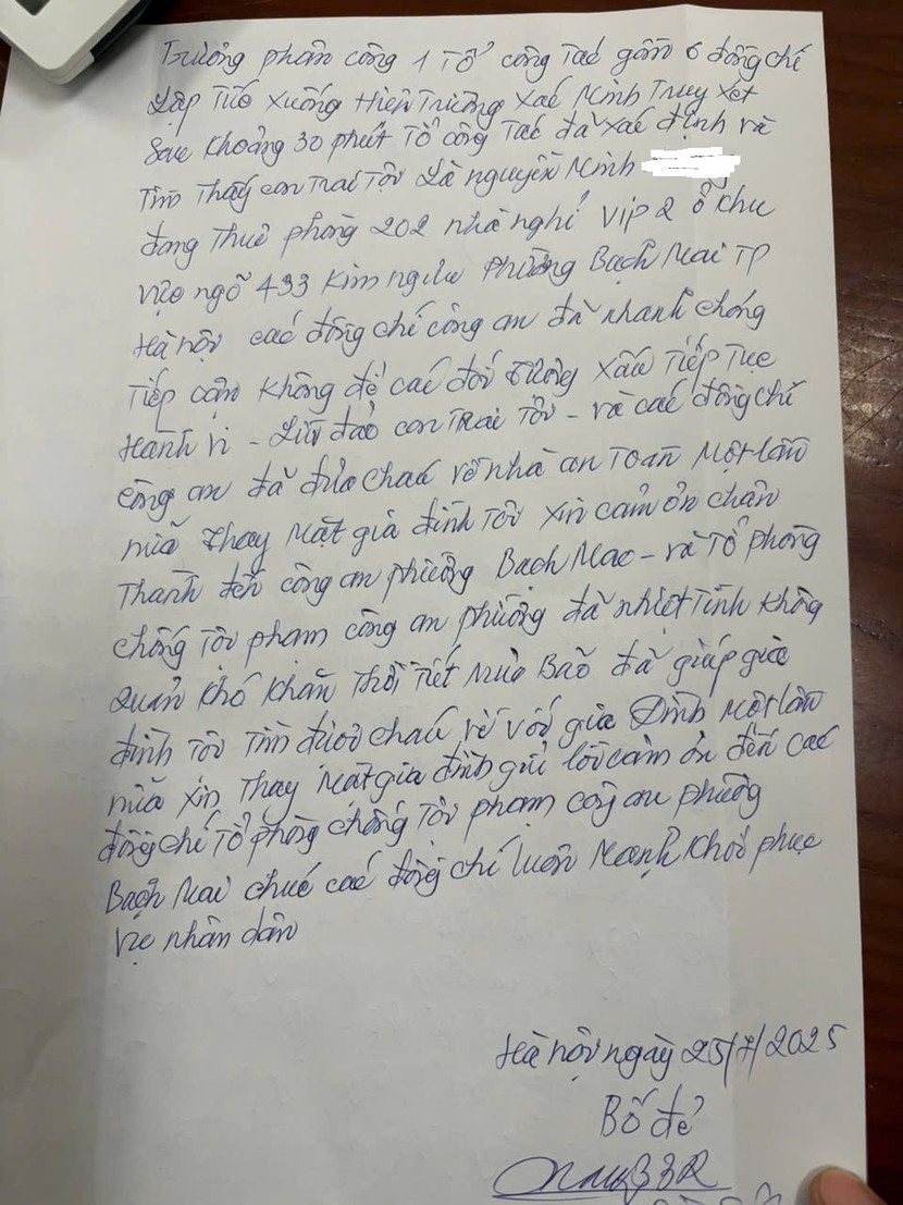 Thư cảm ơn CAP Bạch Mai của bố cháu Q