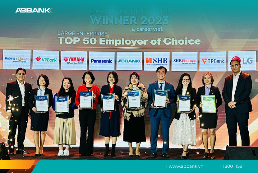 ABBANK được vinh danh vị trí thứ 8 trong Top 10 Nhà tuyển dụng được yêu thích ngành Tài chính – Ngân hàng – Chứng khoán.