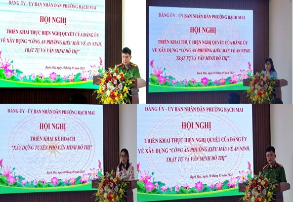 Các đồng chí lãnh đạo CAQ Hai Bà Trưng, Đảng ủy - UBND phường và CAP Bạch Mai phát biểu tại Chương trình