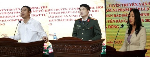 Các đồng chí lãnh đạo UBND quận, CAQ và phường phát biểu tại hội nghị