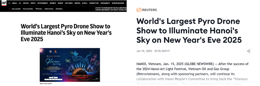 Trang AP và Reuters dành lời khen ngợi cho chương trình “Rực rỡ Thăng Long” 2025