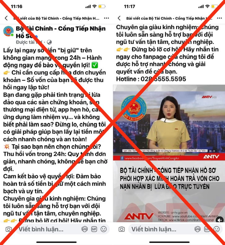 Trang Facebook có tích xanh giả mạo Bộ Tài chính