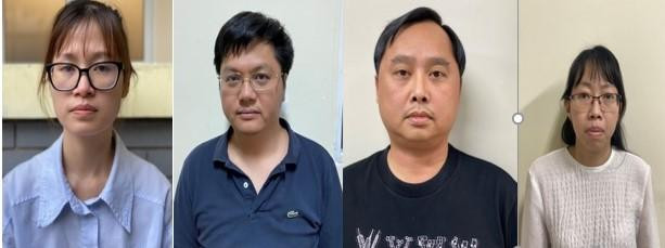 Các bị can trong vụ án, từ trái qua: Linh, Nam, Nhân, Liên Các bị can trong vụ án, từ trái qua: Linh, Nam, Nhân, Liên