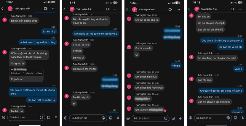 Một số đoạn tin nhắn các đối tượng trao đổi với nạn nhân Một số đoạn tin nhắn các đối tượng trao đổi với nạn nhân