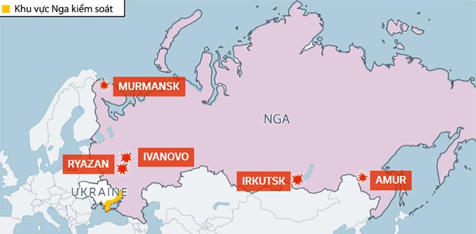 Vị trí các địa điểm ở Nga bị Ukraine nhắm tới trong cuộc tấn công ngày 1-6 (Đồ họa: ABC)