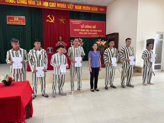 Đại diện Viện Kiểm sát trao quyết định đặ xá cho các phạm nhân Đại diện Viện Kiểm sát trao quyết định đặ xá cho các phạm nhân