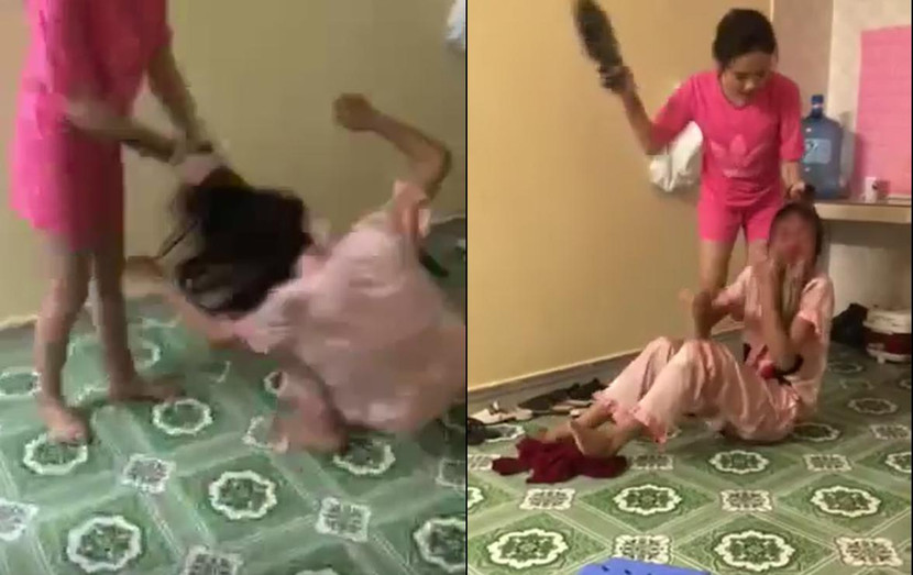 Thiếu nữ bị hành hung tại Thái Bình, ảnh cắt từ clip Thiếu nữ bị hành hung tại Thái Bình, ảnh cắt từ clip