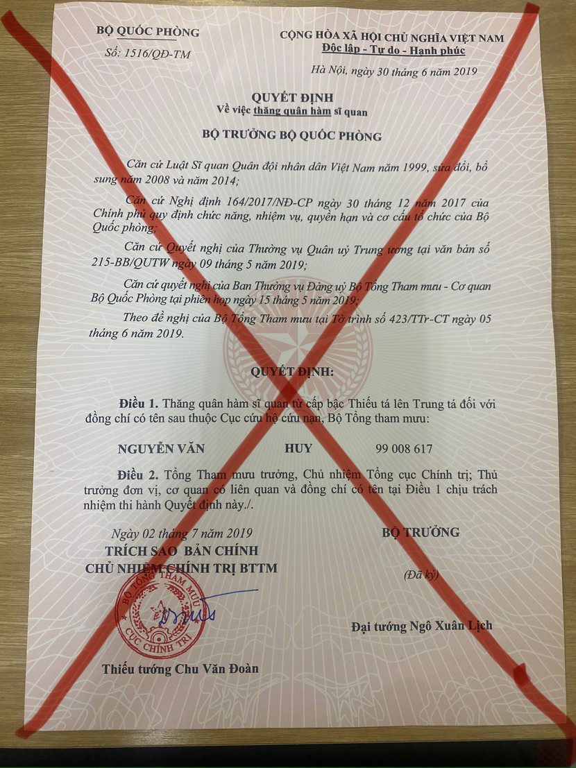 Các giấy tờ liên quan đến ngành công an, quận đội bị làm giả