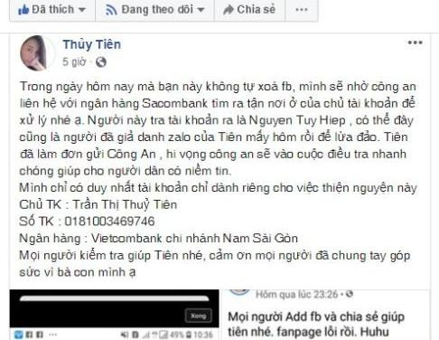 Ca sỹ Thủy Tiên đã từng lên mạng xã hội cảnh báo về tình trạng giả danh cá nhân mình để kêu gọi từ thiện