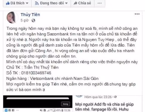 Ca sỹ Thủy Tiên đã từng lên mạng xã hội cảnh báo về tình trạng giả danh cá nhân mình để kêu gọi từ thiện