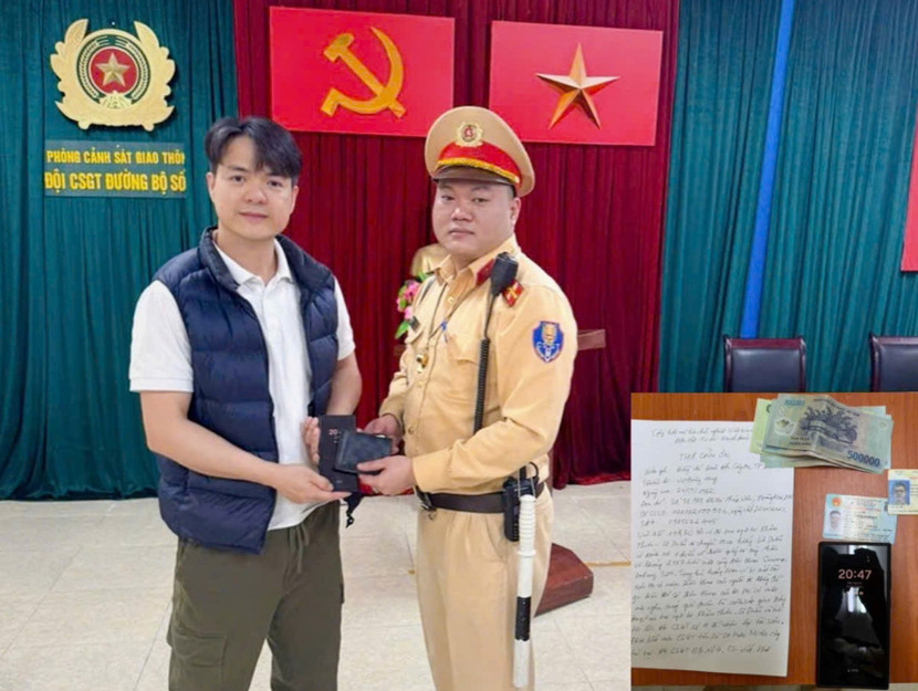 Anh Huy nhận lại tài sản từ CSGT.