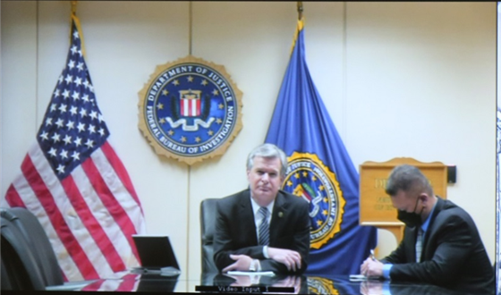 Ngài Kristophe A Ray, Giám đốc FBI phát biểu tại cuộc hội đàm trực tuyến với Bộ trưởng Tô Lâm Ngài Kristophe A Ray, Giám đốc FBI phát biểu tại cuộc hội đàm trực tuyến với Bộ trưởng Tô Lâm