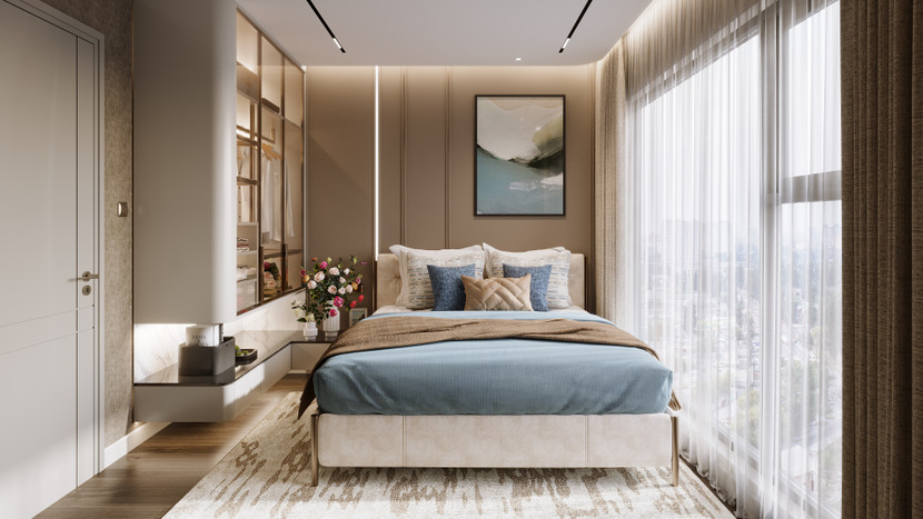 Chiếc phòng ngủ decor xinh xắn, phối các gam màu nhẹ nhàng sau khung cửa sổ rộng lớn mang đến cảm giác dễ chịu và thoải mái cho chủ nhân