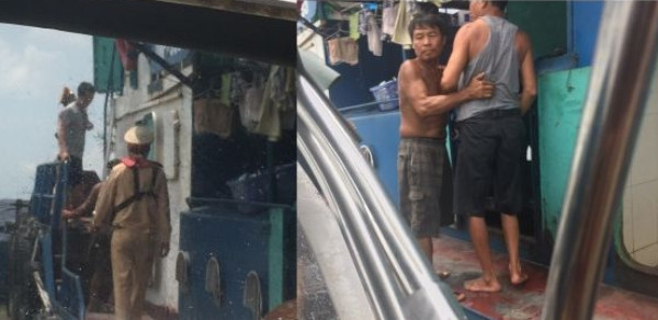 CSGT đường thủy cùng các thuyền viên cứu sống người gặp nạn trên biển