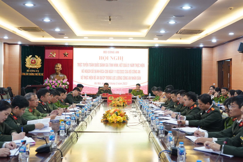 Điểm cầu Công an Hà Nội dự Hội nghị trực tuyến về thực hiện Đề án 06 do Bộ Công an chủ trì