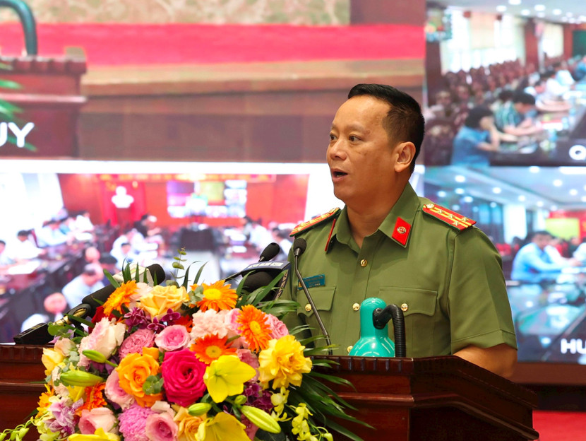 Phó Giám đốc Công an thành phố Phạm Thanh Hùng phát biểu