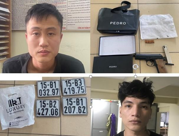 Các đối tượng Hoàng, Minh và tang vật thu giữ