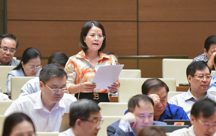 Đại biểu Nguyễn Hoàng Bảo Trân (đoàn Bình Dương) phát biểu