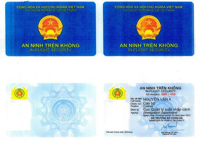 Mẫu Thẻ An ninh trên không do Bộ Công an đề xuất