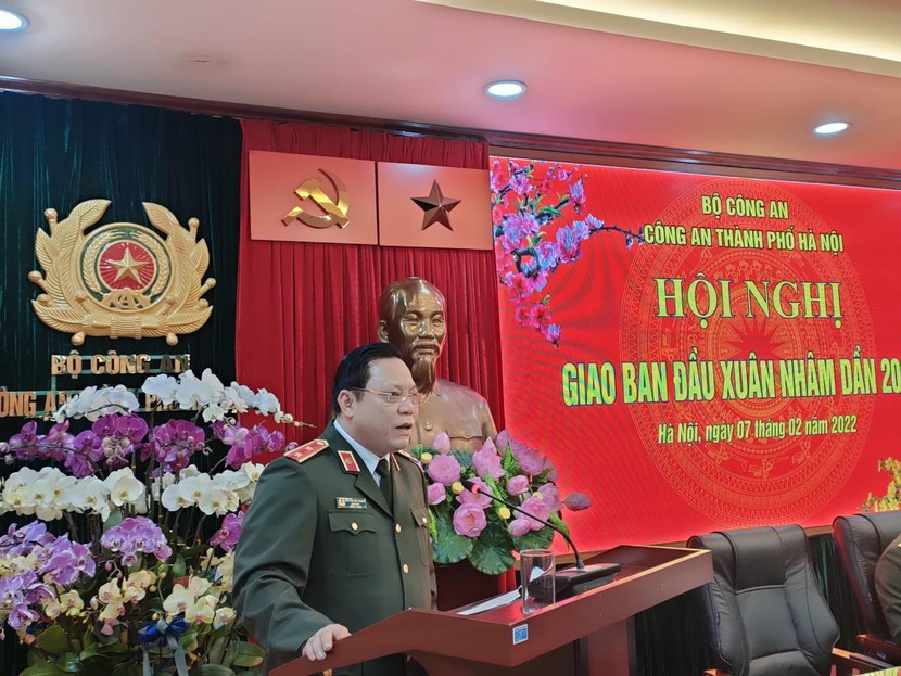 Trung tướng Nguyễn Hải Trung - Giám đốc CATP phát biểu chỉ đạo tại hội nghị giao ban đầu Xuân của CATP