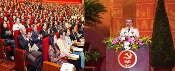 Đại tướng Tô Lâm, Ủy viên Bộ Chính trị, Bí thư Đảng ủy Công an Trung ương, Bộ trưởng Bộ Công an phát biểu tham luận tại Đại hội Đảng toàn quốc lần thứ XIII