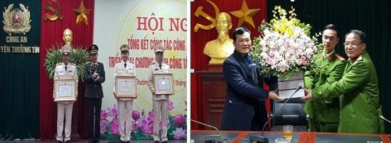 Lãnh đạo CATP và huyện Thường Tín trao thưởng, chúc mừng CAH về thành tích trong công tác đảm bảo ANTT