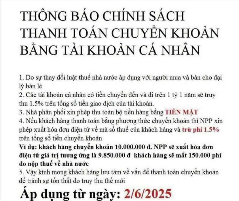 Thông báo của một nhà phân phối đến khách hàng