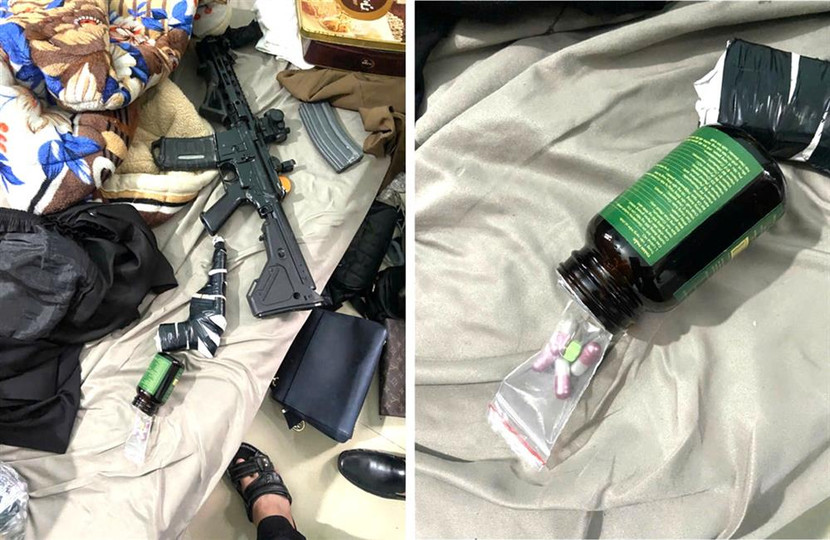 Ma túy và vũ khí quân dụng thu giữ được khi khám xét nơi ở của đối tượng.