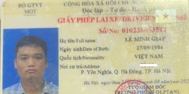 Giấy phép lái xe của tài xế Nghĩa