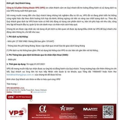 Thông báo thu phí hệ thống hàng tháng của VPS Thông báo thu phí hệ thống hàng tháng của VPS