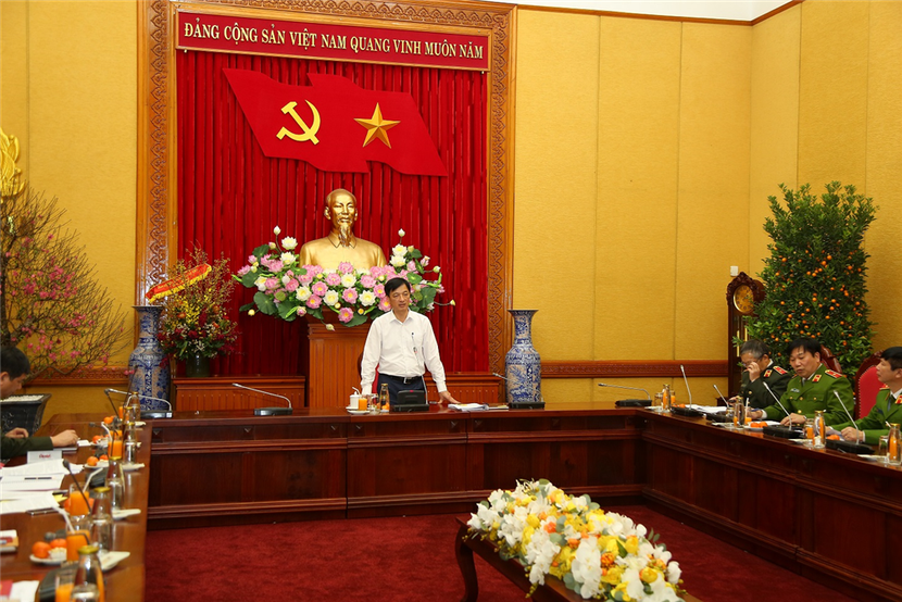 Trung tướng Nguyễn Duy Ngọc, Ủy viên Trung ương Đảng, Thứ trưởng Bộ Công an phát biểu chỉ đạo tại buổi họp