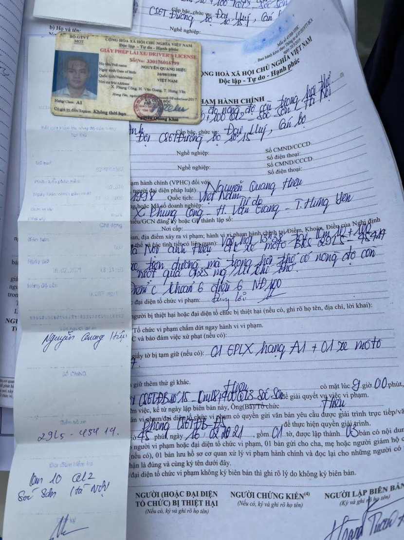 Mức phạt cao nhất của lái xe mô tô vi phạm nồng độ cồn trong ca công tác của CSGT làm nhiệm vụ ngày 16-2 là 7 triệu đồng cùng tạm giữ giấy phép lái xe