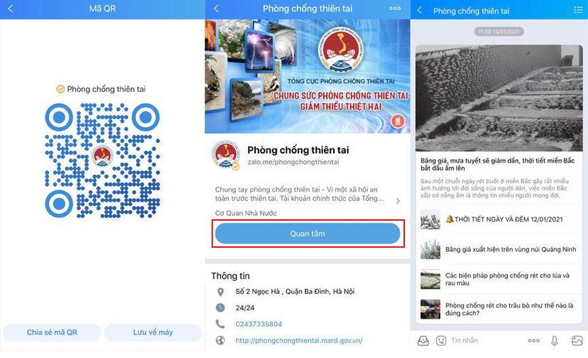 Cách truy cập vào trang Zalo “Phòng chống thiên tai”