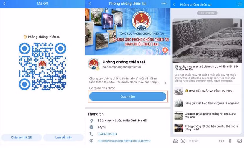 Cách truy cập vào trang Zalo “Phòng chống thiên tai”