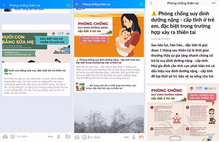 Một số nội dung của chiến dịch được truyền thông qua trang Zalo “Phòng chống thiên tai”