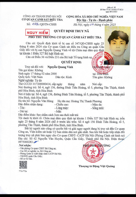 Quyết định truy nã nguy hiểm đối tượng Vinh