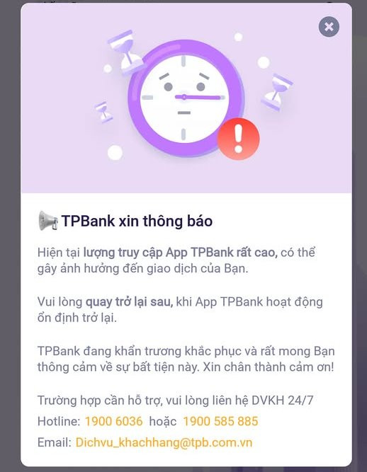 App TPBank bị lỗi từ tối qua khiến khách hàng không thể giao dịch