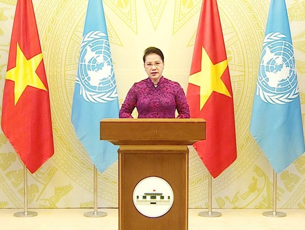 Chủ tịch Quốc hội Nguyễn Thị Kim Ngân phát biểu trực tuyến, gửi thông điệp quan trọng đến Phiên cấp cao kỷ niệm 25 năm Hội nghị thế giới lần thứ IV về phụ nữ được tổ chức tại Trụ sở Liên hợp quốc, Hoa Kỳ
