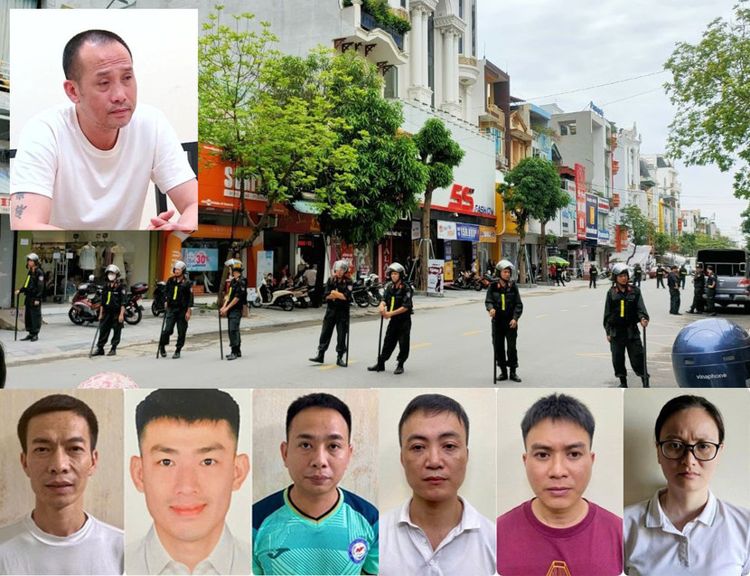 Cơ quan điều tra khám nhà Tuấn “thần đèn” (ảnh trên) Các đối tượng liên quan bị bắt giữ (ảnh dưới)