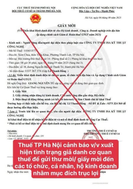 Một thư mời giả mạo được gửi đến người nộp thuế