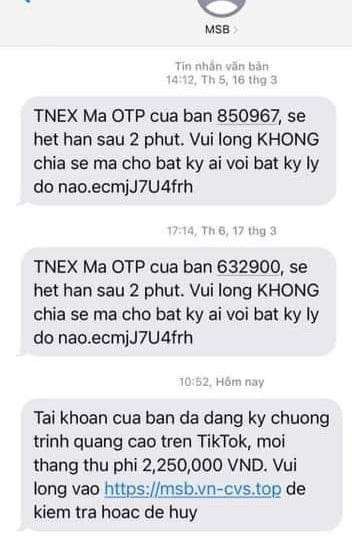 Tin nhắn lừa đảo cùng hiển thị trong mục tin nhắn của ngân hàng nên rất dễ khiến khách hàng sập bẫy