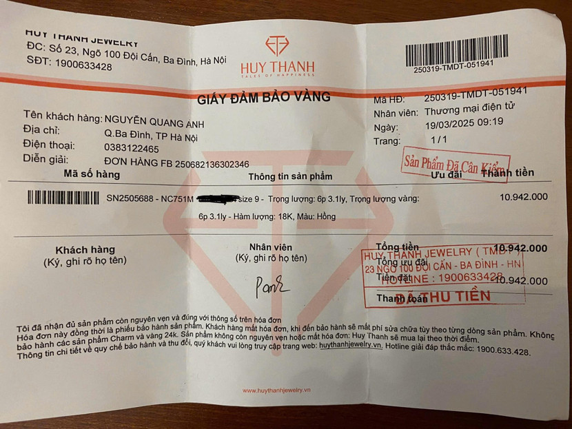 Chiếc nhẫn nhận về có trọng lượng chỉ 6 phân vàng Chiếc nhẫn nhận về có trọng lượng chỉ 6 phân vàng