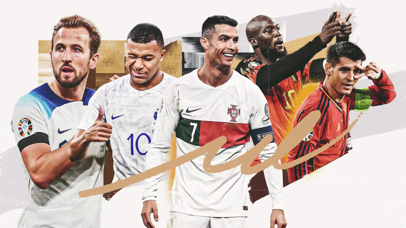Nhiều siêu sao từ trái sang: Harry Kane (Anh), Kylian Mbappe (Pháp), Cristiano Ronaldo (Bồ Đào Nha), Romelu Lukaku (Bỉ), Alvaro Morata (Tây Ban Nha)… mang lại sức hấp dẫn cho Euro 2024