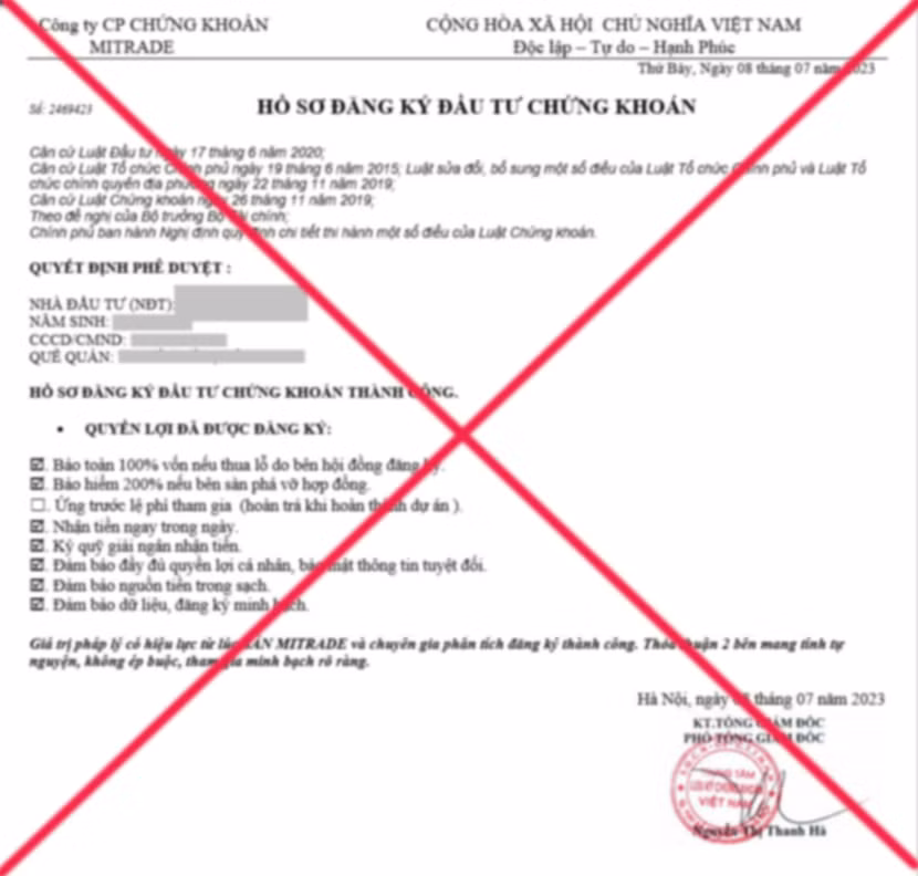 Một trong những văn bản giả mạo VSD