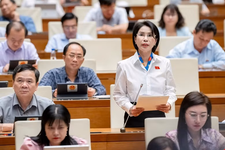 Đại biểu Trần Thị Nhị Hà (đoàn Hà Nội) thảo luận