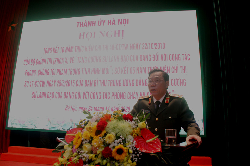 Thiếu tướng Nguyễn Hải Trung - Giám đốc CATP phát biểu tại hội nghị